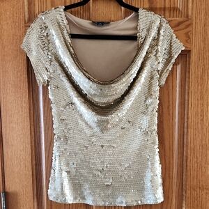 INC International Concepts Champagne Gold Paillette Shimmer Top - Size M